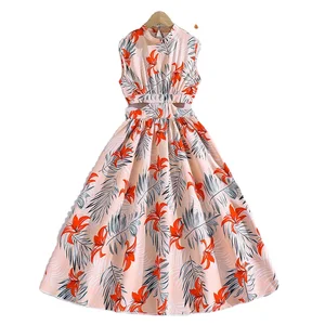 2026 Summer Children Clothes 8-12 Years Wear Wholesale Clothing Printed Flower Sleeveless Halter-waist Girl Dress