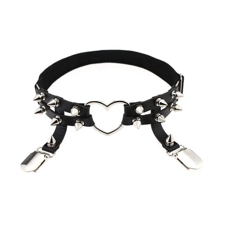 Punk Sexy Spike Garter Belt Rock Nail Rivet Elastic Suspender Belt 2 Clips  Personalized Studded Women Girl Leg Thigh Ring