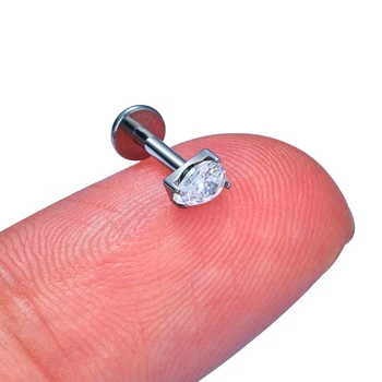 Wholesale G23 Titanium Teardrops Stone Blaze Setting Lip Ring Opal Labret Stud Body Piercing Jewelry
