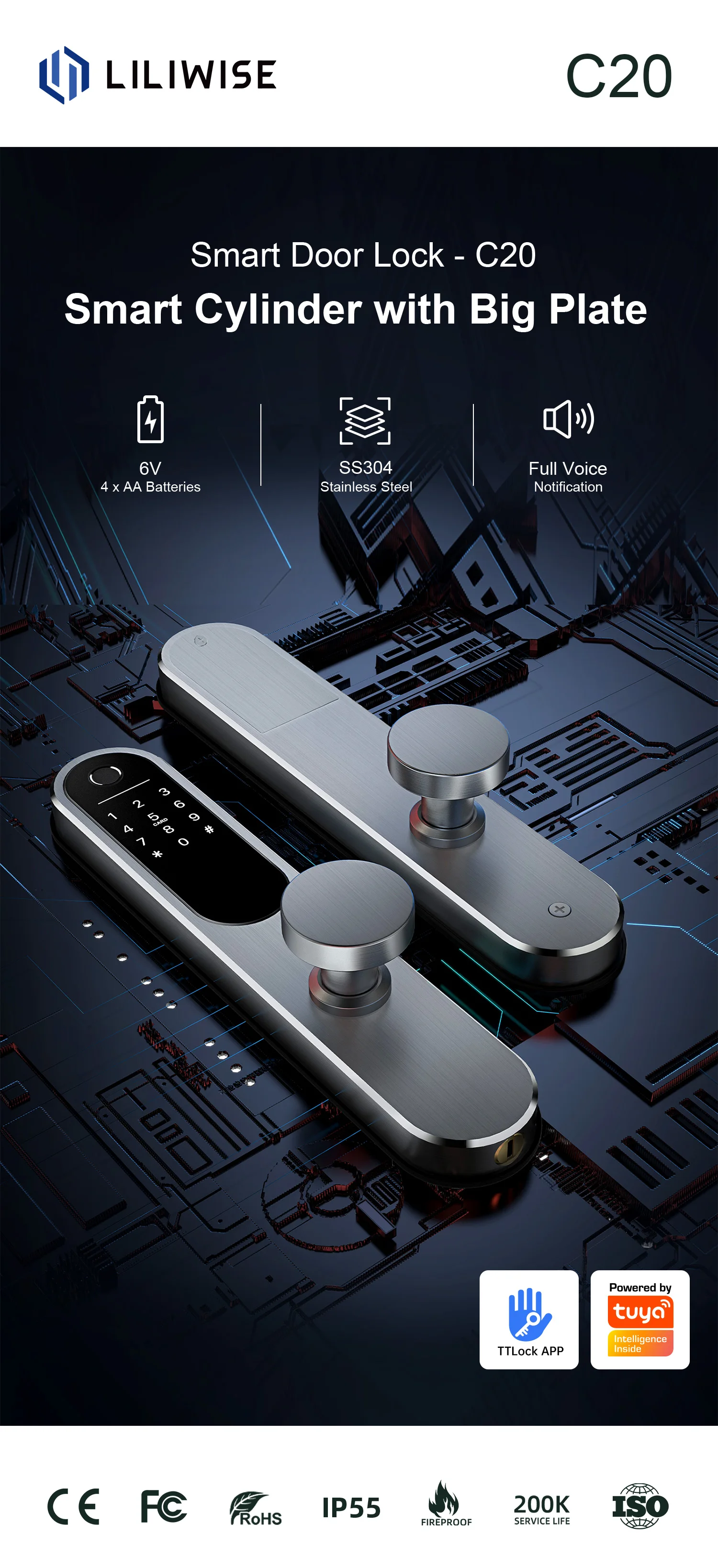 Liliwise Grade C Security Smart Door Lock with Cloud Storage and OEM/ODM Support 1
