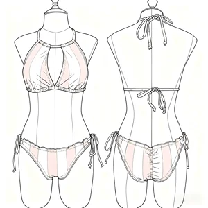 Wholesale Vintage Sweet Pink-White Stripe Halter Bikini Tie Side Detail New Trendy Swimwear OEM Custom Women's Two-Piece Bikinis