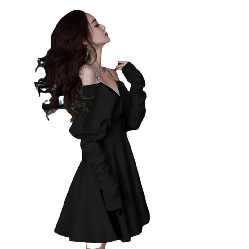 Elegant Summer Fashion Dress High Quality Maxi V-Neck Empire Casual Long Sleeved Woven Anti-Static Solid Color with Zippers