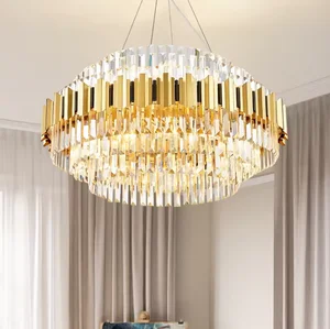 Brushed Gold Hanging Lamp Modern Gold K9 Crystal Chandelier Pendant Light for Indoor Decoration