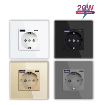 CE ROHS  Certificated Tempered Glass Panel 16a  European wall socket glass wall switch germany socket EU power outlet