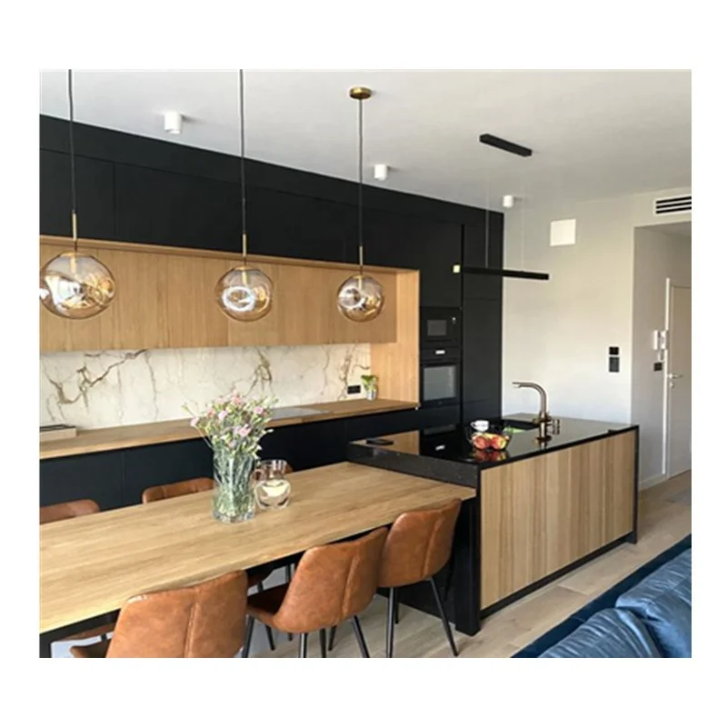 2023 New Modern Matte Finished Lacquer Kitchen Cabinet Designs Hot Selling Modern Black Lacquer Kitchen Cabinets Made in China