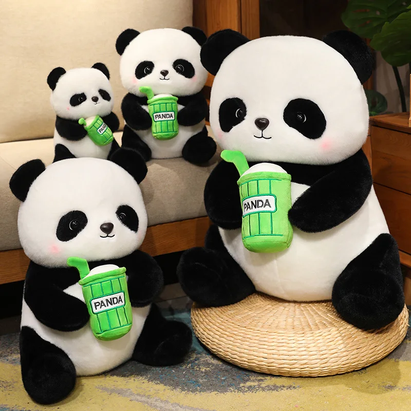 Custom New Design Panda Plush Toy Panda with Bamboo Tube Boba Stuffed Animals Toys