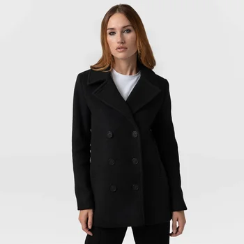 Custom Manufacturer Women'S Short Windproof Short Turn Down Collar Wool Coat Woman