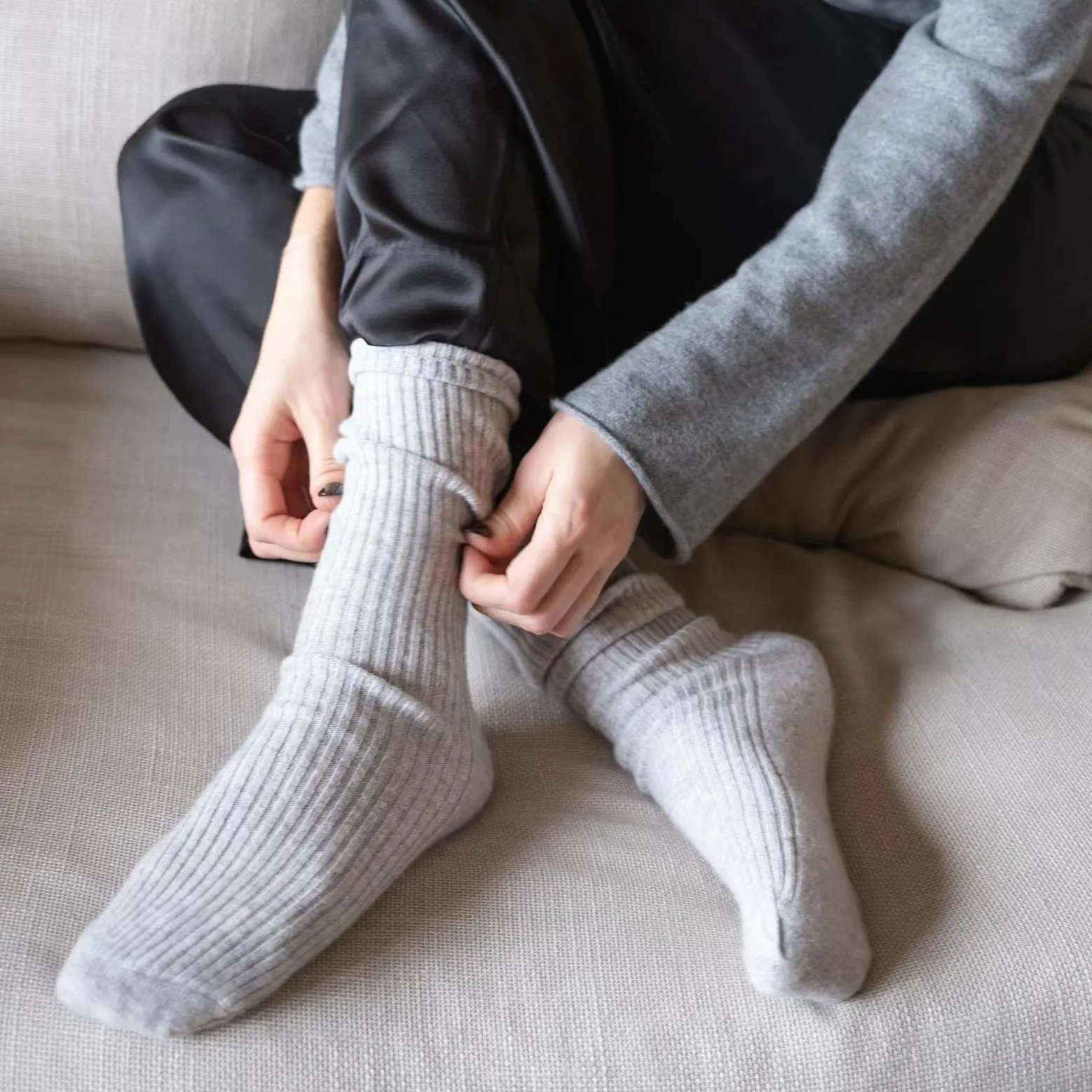 High Quality Rib Knit Bed Socks With Fall Winter Thick Thermal Cashmere