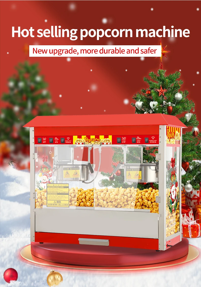 Large Double-Pot Electric Popcorn Machine Fully Automatic for Commercial Restaurants for Christmas Events 220v