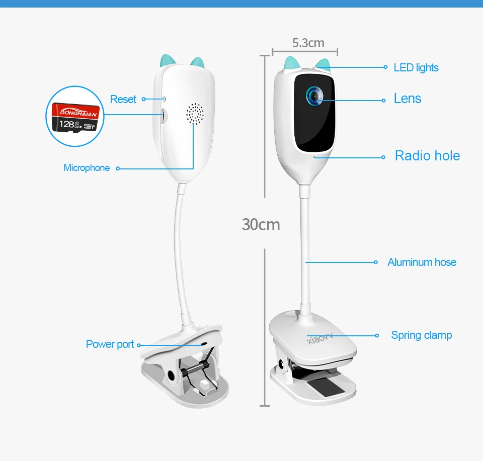 Xiaovv 3MP HD Baby Monitor Camera Flexible Wall Mount Home Security Indoor Mini Wireless Babycam Wifi Camera