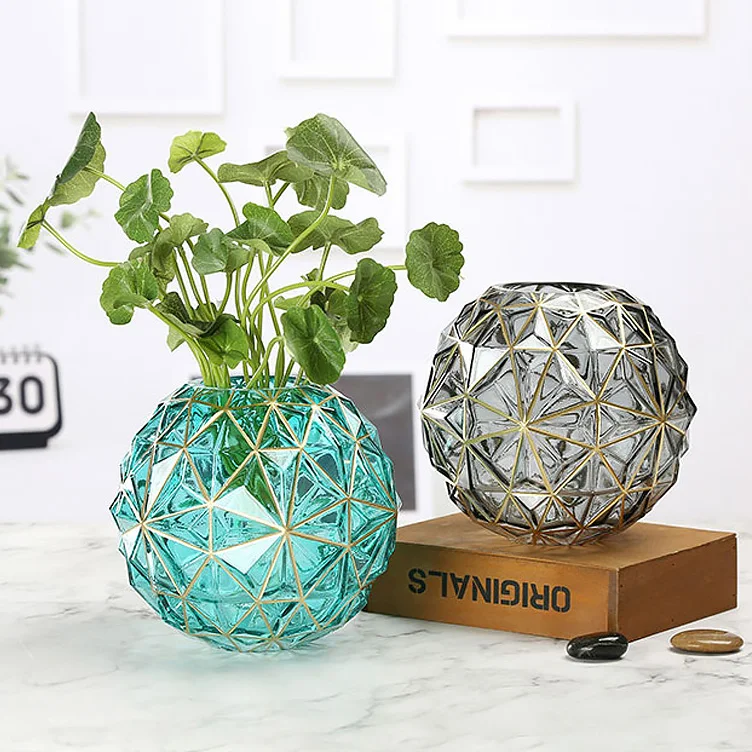 Home Decoration Gold Luxury Color Glass Crystal  Flower Vase