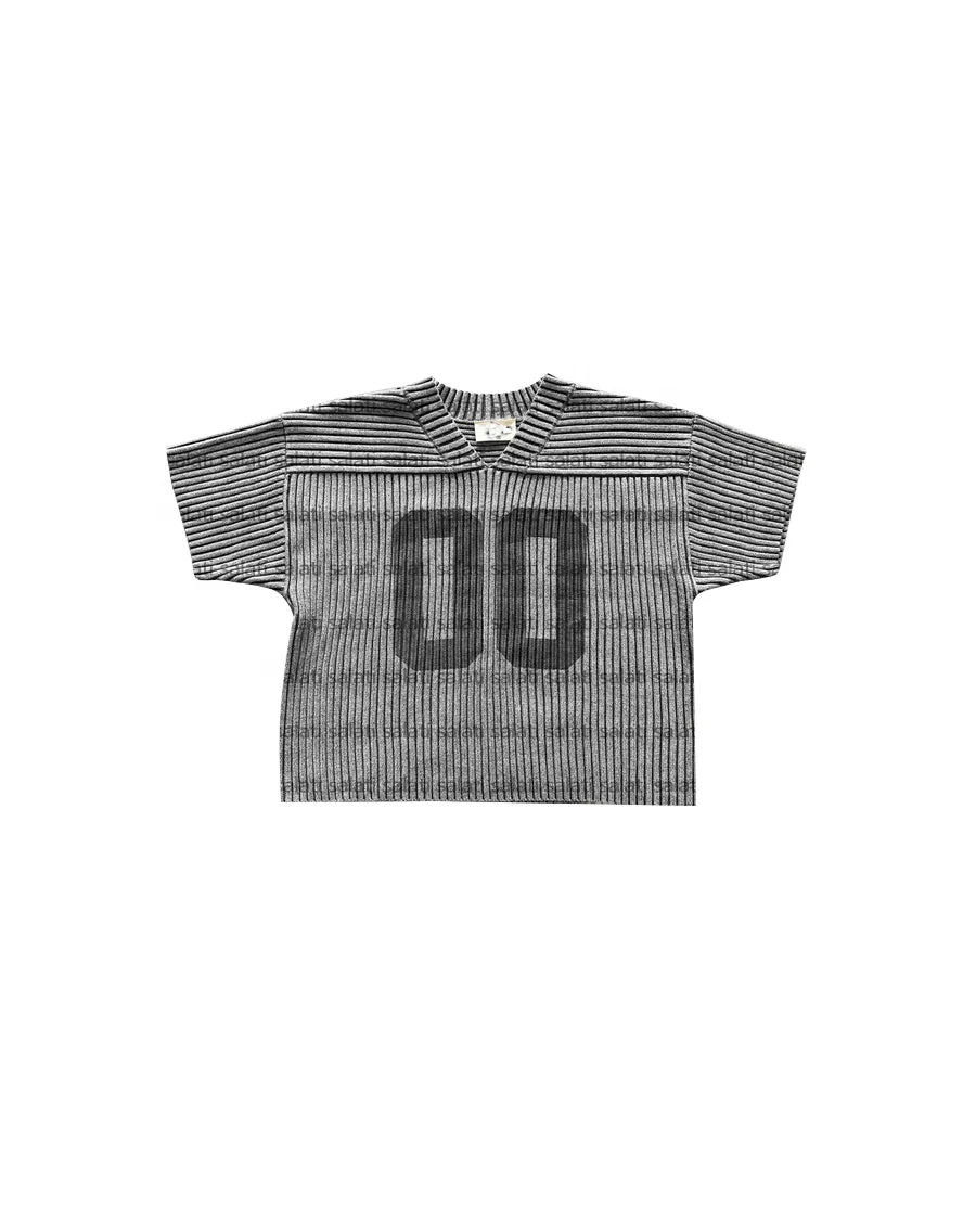 Custom Cropped T Shirt Printed Knitted Cotton Boxy Fit V Neck Acid Wash Heavy Faded Vintage Retro Sports Jersey T-shirt for Men gallery 2