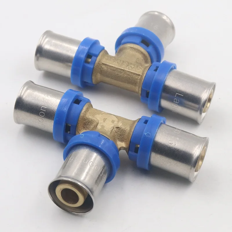 Pex Al Pex Water Pipe Brass Press Fittings with Blue Release Plastic ...
