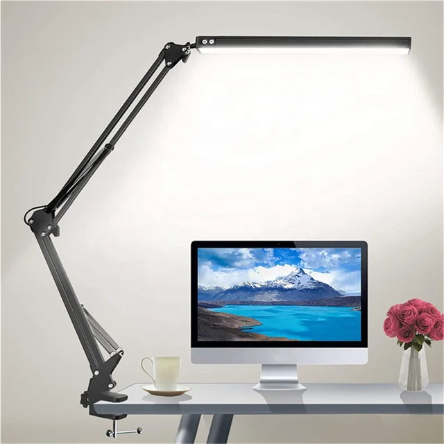 Metal Swing Arm Double Color Temperature Dimming Desk Lamp Led Light Folding Eye Protection Desk Lamp With Clip