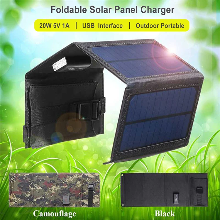 USB 20W 5V Foldable Folding Waterproof Portable Chargeable Solar Panel Plate Charger for Outdoor Travel Camping Hiking