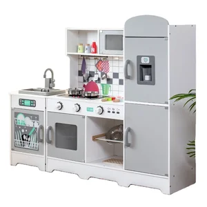 Realistic Wooden Pretend Play Kitchen Toy for Children Four Compartments Water Sound Light Gas Stove Educational Cooking