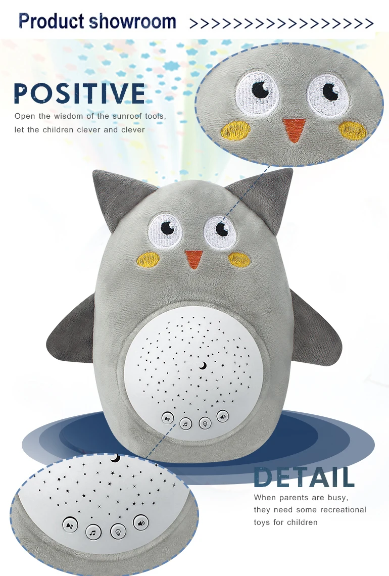 Baby Soother Animal Sleeping Stuffed Musical Projector Plush Toy Machine Noise Sleep Soft Animal White Color BOX OEM Service OWL