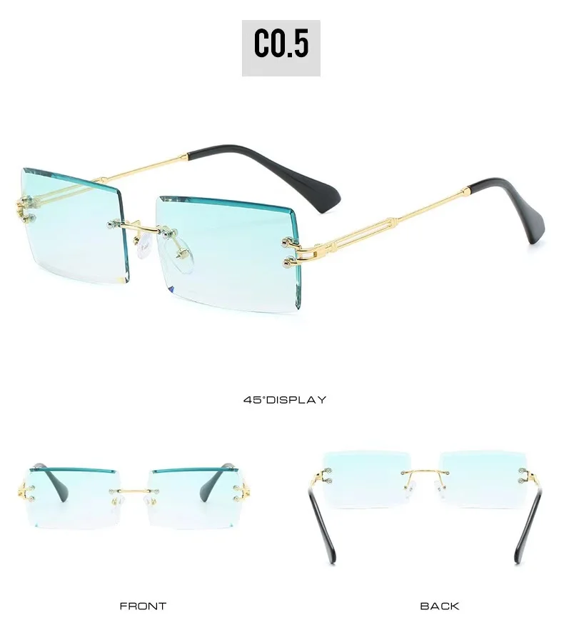 Fashion Alloy Material Glasses Retro Men's and Women's Outdoor Glasses General Trend Rectangular Rimless Sunglasses