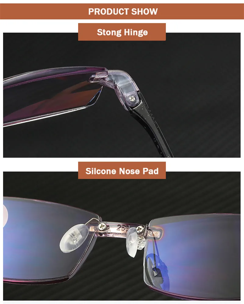 2020 new Anti Blue Light Blocking Rimless Reading Glasses Women Men Square Frameless Presbyopic Glasses Diopters +1.0 1.5 2 2.5