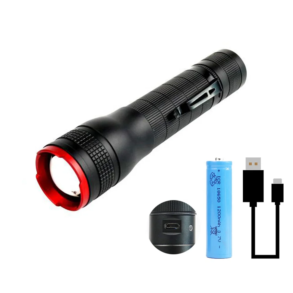 10w Aluminum Alloy 1000 lumens led torch light With Clip 5 Modes Tactical rechargeable flashlight