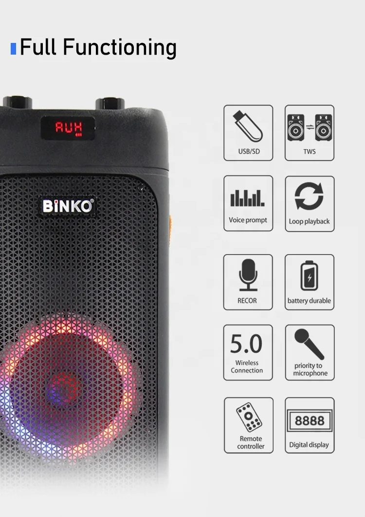 BiNKOpaアウトドアパーティーdjカラオケパワードウーファーUSBサウンド