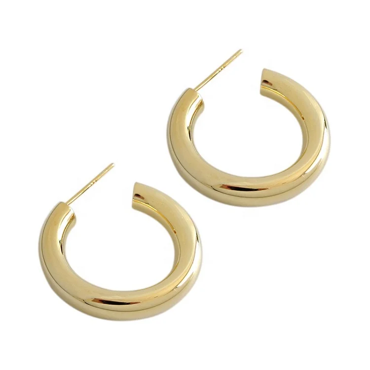 Chunky Gold Hoop Earrings 925 Sterling Silver Thick Hoop 