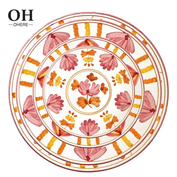 Colored Hand-painted Flowers Bone China Dinnerware Set for Wedding Party Decor Ceramic Charger Plates Wholesale Dinner Plates