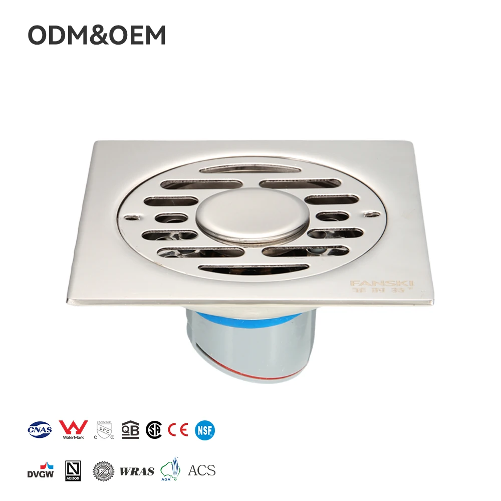 Modern Style Anti-Odor 4 Inch Stainless Steel Floor Traps Square Pattern Bathroom Shower Drains Tile Insert Strainer for Hotels
