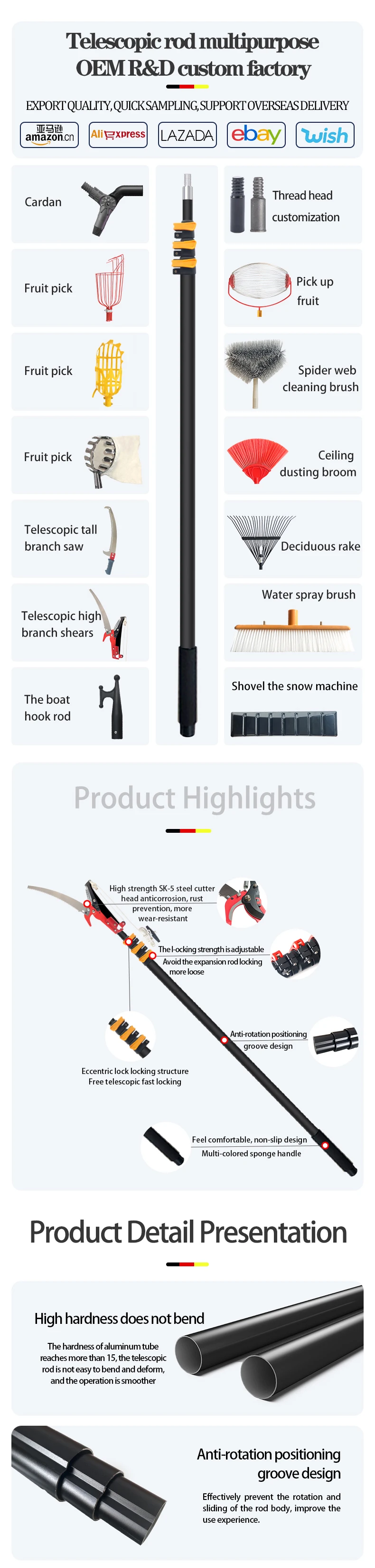 Sunnysmiler Telescopic Tree Branch Pruner Blade With 20 Feet Long