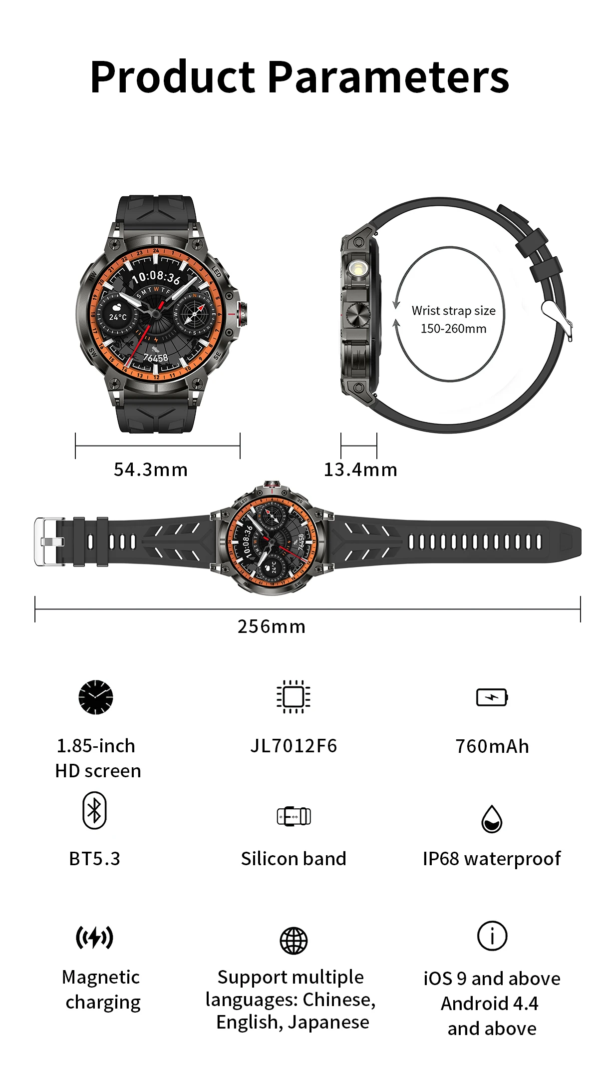 VALDUS Blood Pressure Monitoring Heart Rate Monitoring 760mAh Battery Waterproof Smartwatch Weather Forecast VS19 Smart Watch