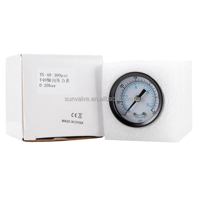 1/8'' Npt Back Mounted 300 Psi Pressure Gauge 40mm Dial Black Steel Housing 0 20 Bar Pressure