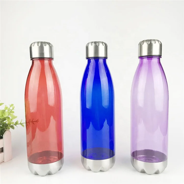 New Custom Best Reusable Water Bottle 750ML Shape Purple Plastic Bottle with Stainless Steel Lid and Base