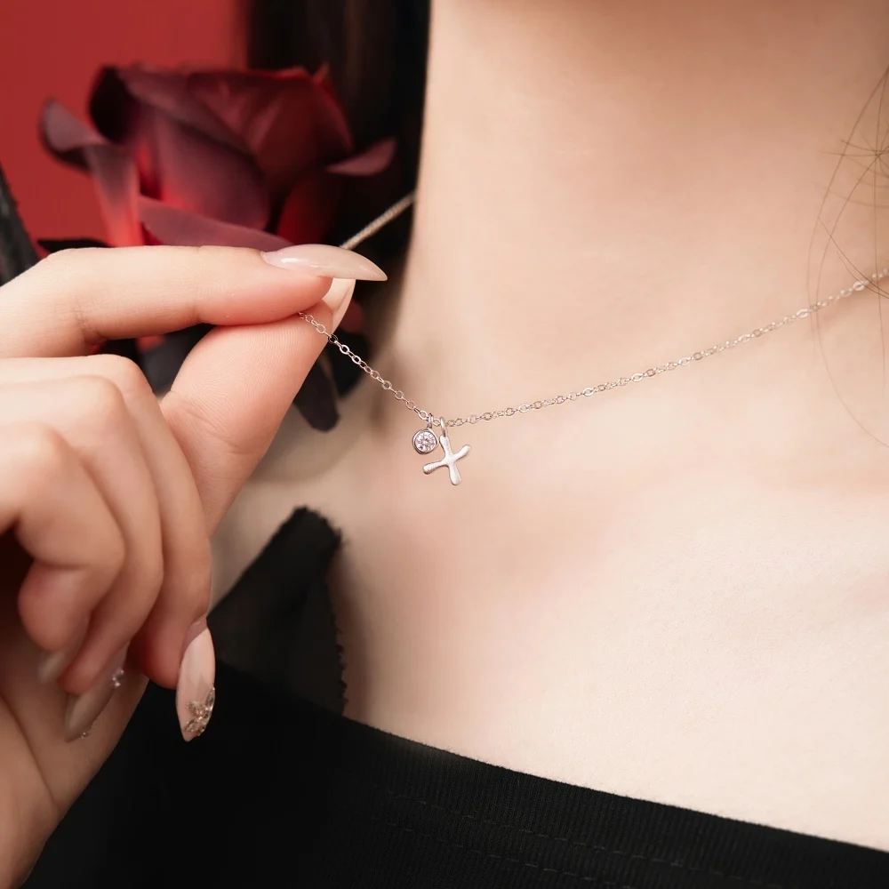 KAKODIY Rhodium Plated -X- Initial Necklace Women's 5A Cubic Zirconia Initial Necklace Letter Pendant Jewelry detail 2