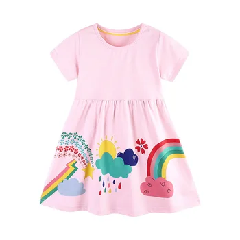 Factory Direct Supply European American Style Girls' Princess Dress Cartoon Print O-Neck New Summer Children's Fashion Dress 25