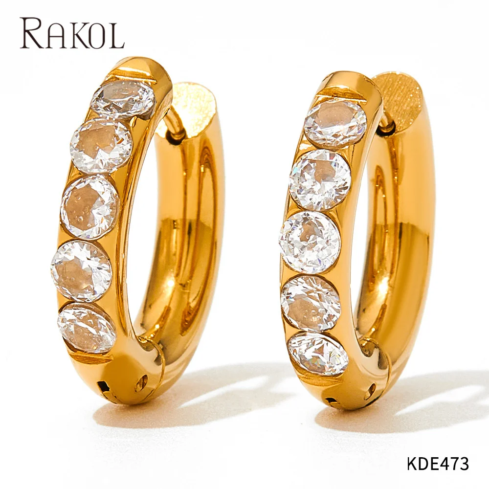 Rakol Lx0031 Wholesale Chunky Stainless Steel Diamond Jewelry 18k Gold Plated Pvd Micro Pave Cz