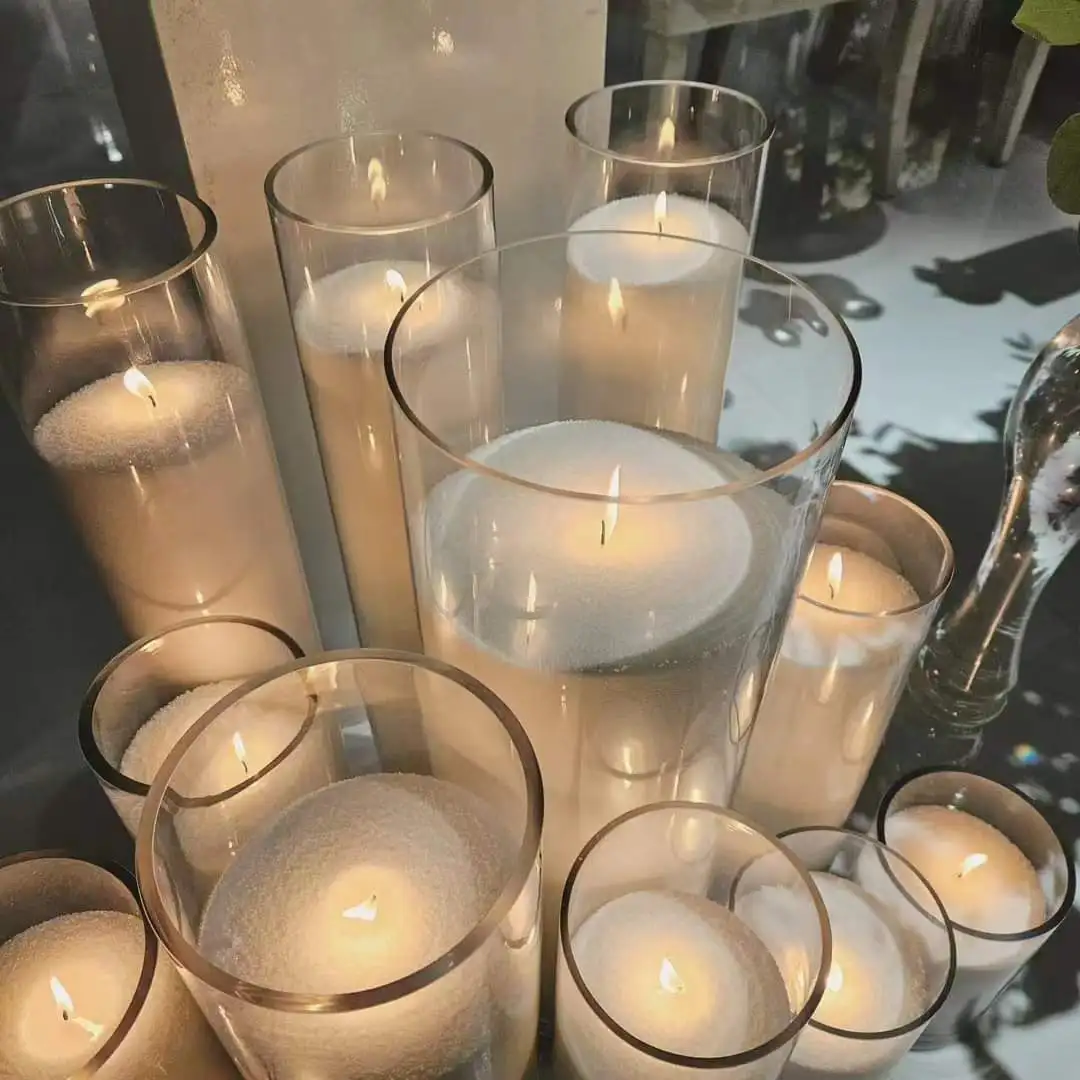 2024 New Products Arrival Large Wide Candle Vase Sand Wax Pillar Candles in Glass Jar Wedding Glass Vases for Candles