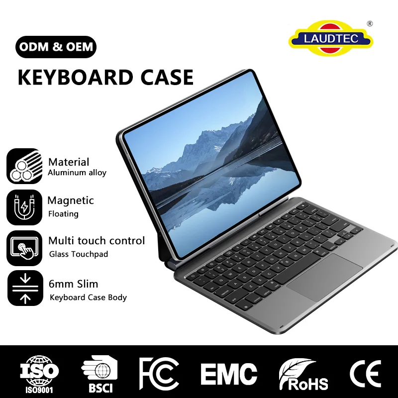 Floating Stand Aluminum Magnetic Keyboard Wireless Folio Cover With Trackpad for iPad Pro 13 Inch Tablet, Wholesale Custom