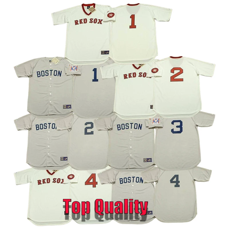 Wholesale Men's Boston 1 BERNIE CARBO 1 BOBBY DOERR 2 JERRY REMY 3 JIMMIE  FOXX 4 BUTCH HOBSON Throwback baseball jersey Stitched S-5XL From  m.