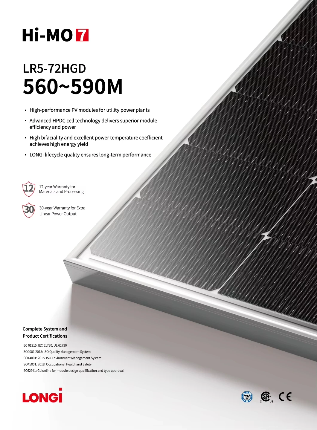 Longi Hi Mo 7 Bifacial Solar Panel 550W 570W 580W 600W 700W Dual Glass ...