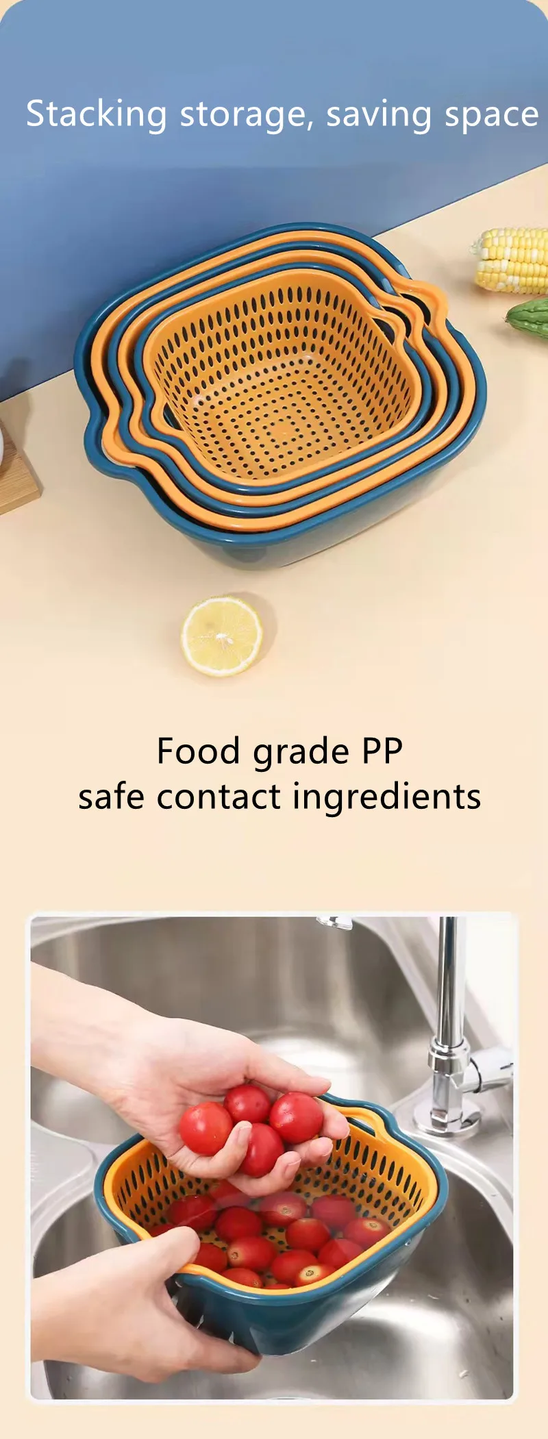 Nordic Simple Style Multipurpose 6pcs Smart Kitchen Basket Double