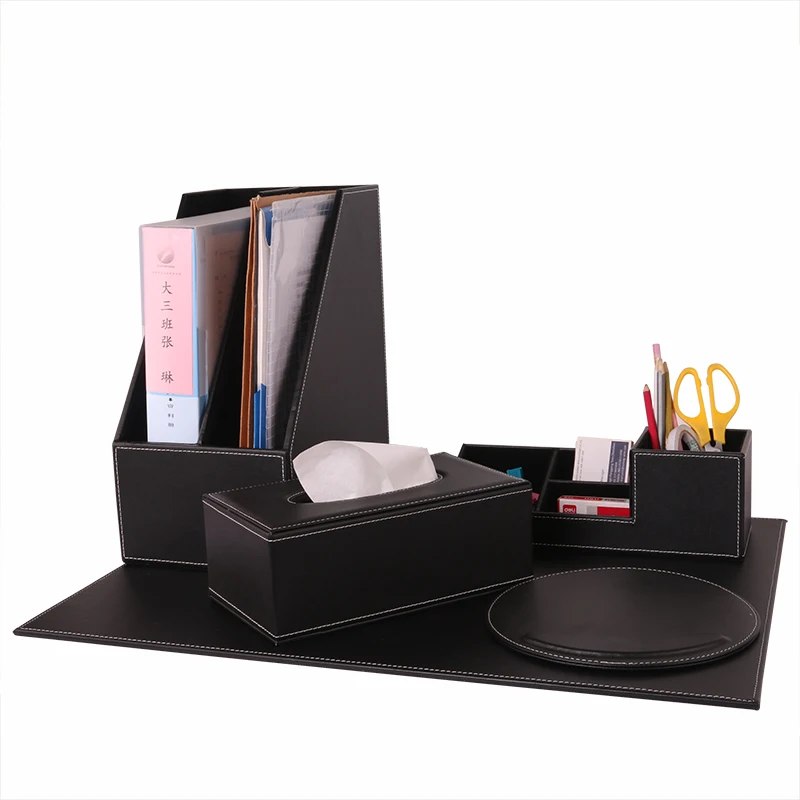 Розничная продажа индивидуальный стиль офисный набор органайзер для стола черный Oem держатель офисного кожаный коричневый
