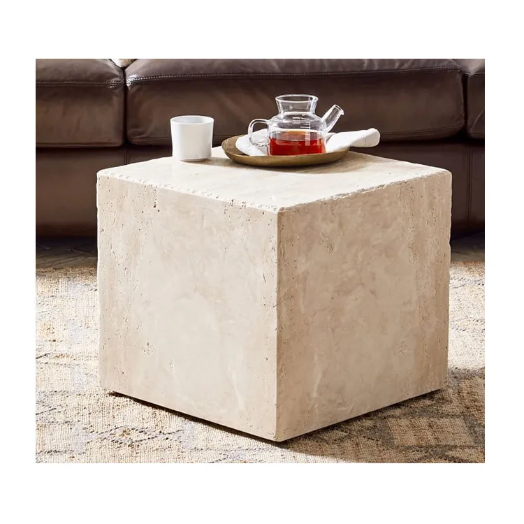 Natural Side Tables Pedestal square Column Display Stand Block Coffee Table Marble Travertine Stone Cube Tables