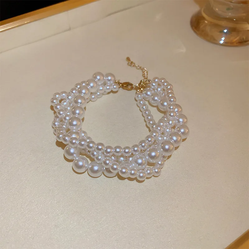 HOVANCI Custom Gold Plated Single Fresh Water Pearl Bracelet Trendy Multiple Layer Winding String Beaded Bracelet Bulk