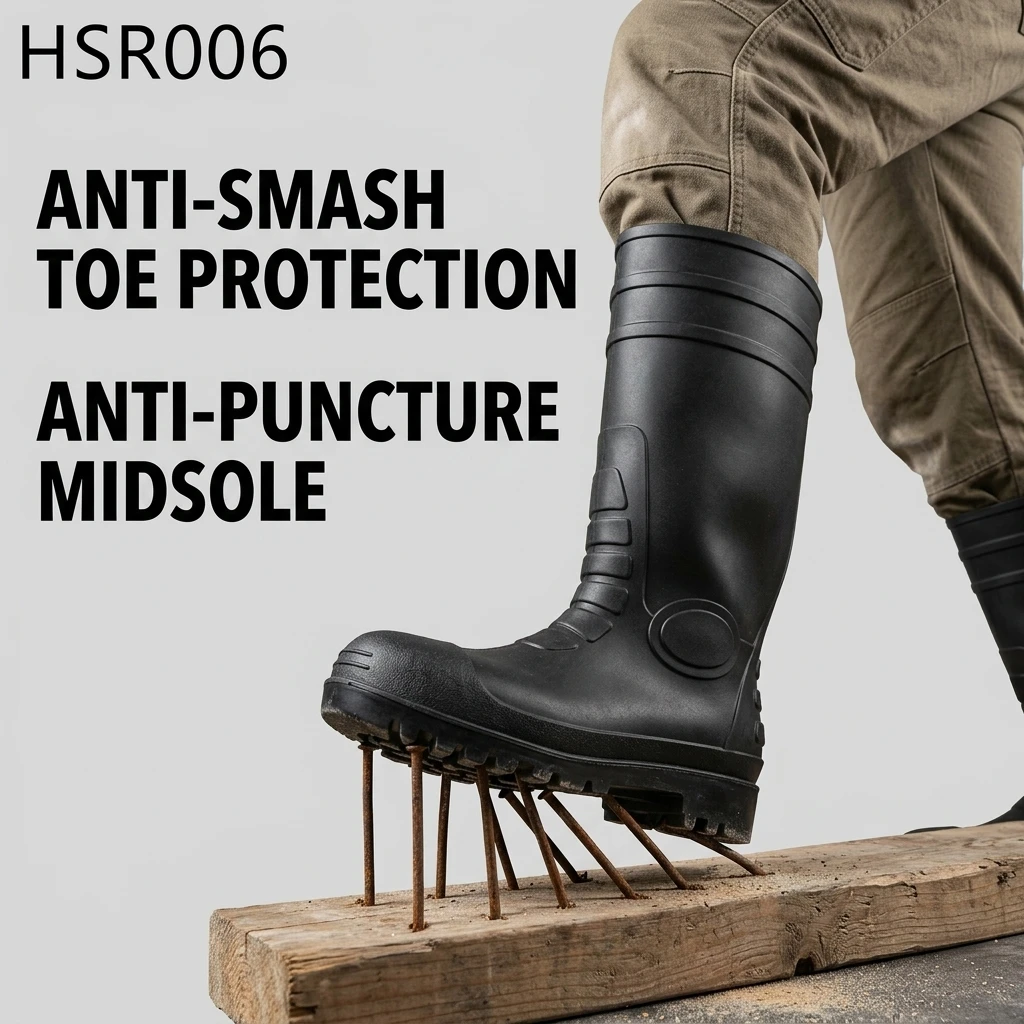 LXG,Sewage Treatment PVC Integral Molding Black Rubber Boots Rainproof Green/yellow Available Gumboots with Steel Toe HSR006