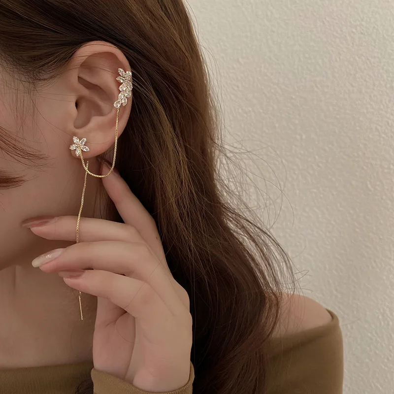 LUXYIN Flower Tassel Ear Cuff Earrings