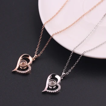 Collana Vivaday Con Ciondolo A Cuore In Acciaio Inox - Ti Amo In 100 Lingue, Con Proiezione D'Amore, Lunghezza Regolabile 15+5 Cm, Regalo Romantico Per Lei