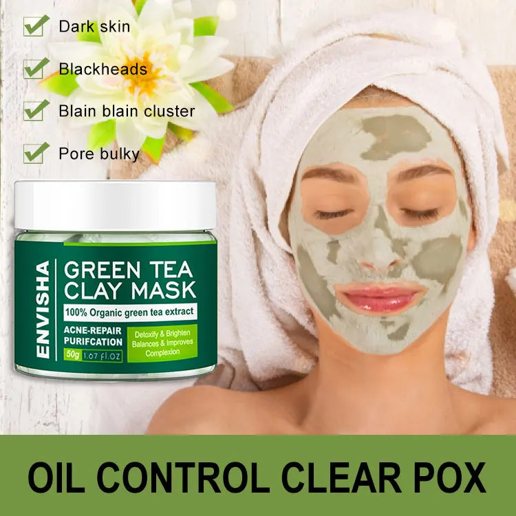 Envisha Beauty Free Designed Private Label Peel Off Clay Mud Mask Cleansing Anti Acne Organic Green Tea Facial Mask