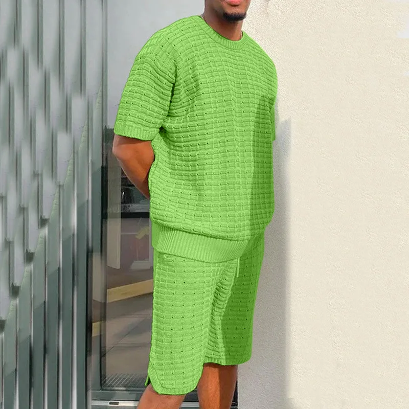 Summer Shorts Set Men - Casual Knit Sweater & T-shirt