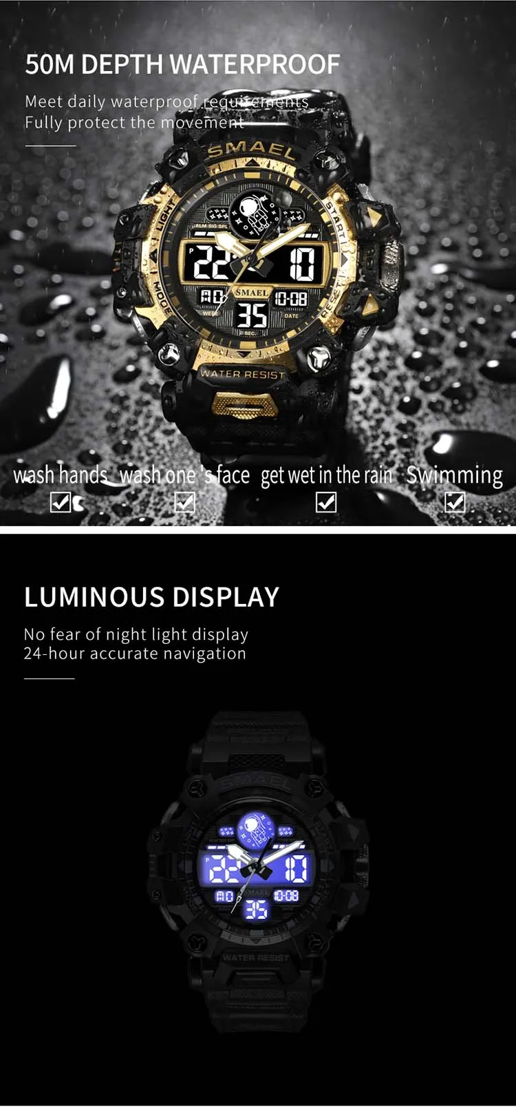 SMAEL 8078 intrinsically made in China man digital watch accurate Rubber strap Multifunction Calendar character sport hand watch