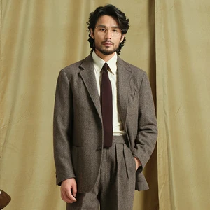 Men's Coarse Tweed Herringbone Pattern Thickened Retro Wool Suit Set Single Breasted Casual Suit for Men